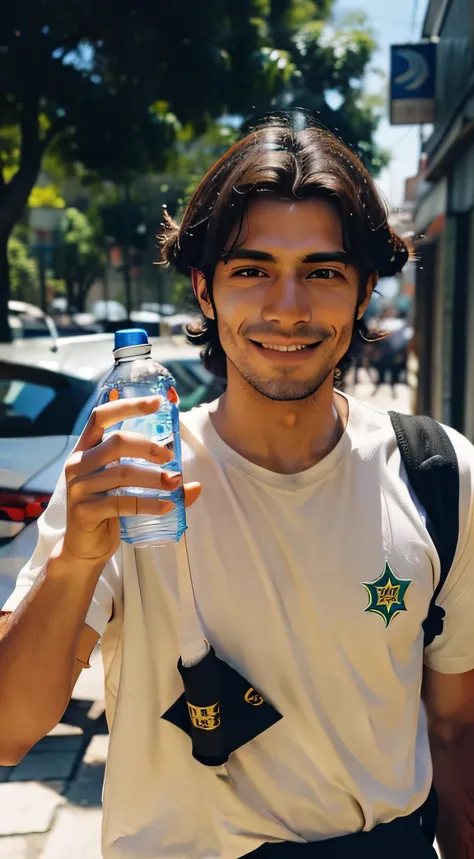 brazilian man holding a water bottle