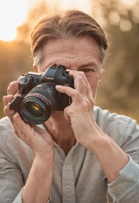 It generates a cinematographic portrait of a person with his eyes and hands raised to the sky at sunset in a prayerful attitude with an expression of hope on his face