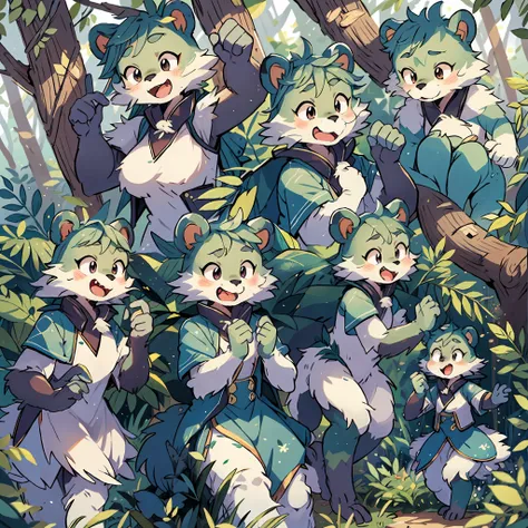 top quality, best quality, High-quality illustrations, masterpiece, super high resolution, detailed background, forest(super cute 1girl, bear, pair)singing, dancing, waltz, 6+boys, 6+girls, absurdres(highly detailed beautiful face and eyes)perfect anatomy,...