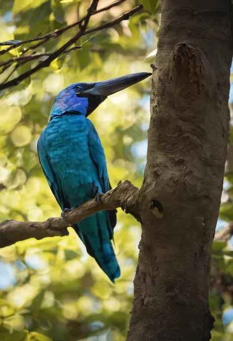 arara azul, in a tree in the middle of the city