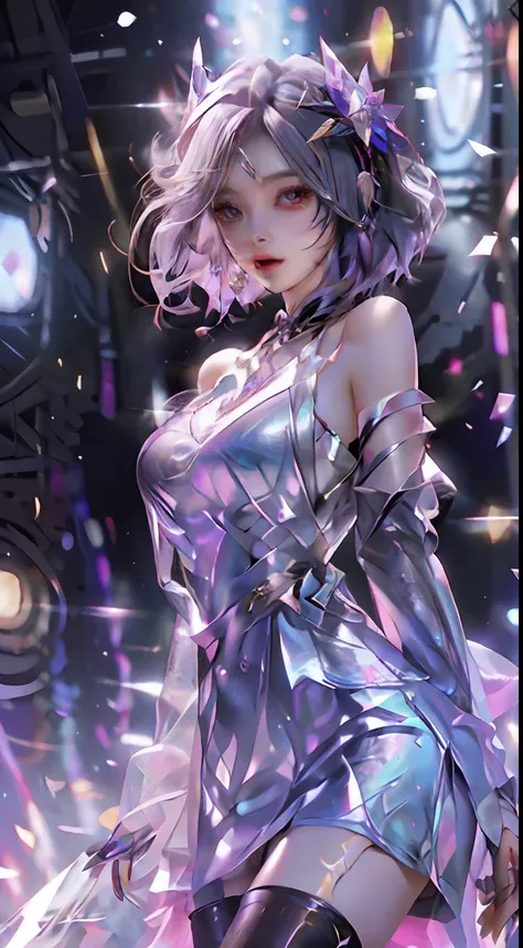 kda、Super beautiful glowing big eyes、Best quality, 1girl in, NFFSW, Solo,  Long hair,  Short hair,  dress,