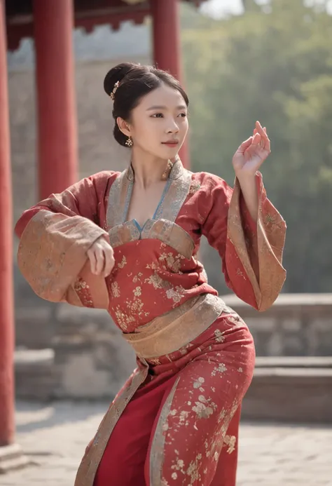 （wide angles，Ultra HD details，masterpiece, UHD, super detail, high details, best quality, highres, highres, award winning, award winning, anatomically correct, 8k，），（A Chinese Song Dynasty beauty in pants is dancing），（anatomy correct，The hands and face are...