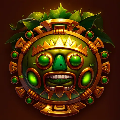 mayan，golden，green leaf，pedras preciosas，gameicon，highest masterpiece，high qulity。