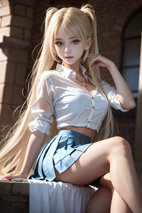 bright expression、poneyTail、Young shiny shiny white shiny skin、Best Looks、Blonde reflected light、Platinum blonde hair with dazzling highlights、shiny light hair,、Super long silky straight hair、Beautiful bangs that shine、Glowing crystal clear attractive big ...