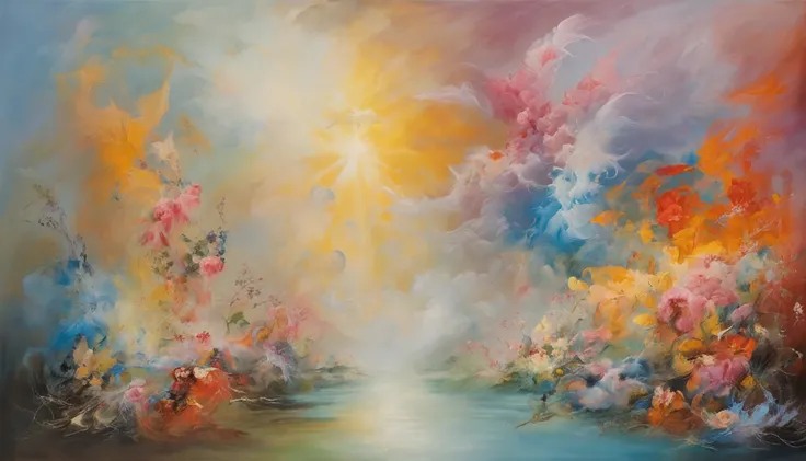 1 Chinese fairy flying over the white clouds, Flowers and running water, The divine realm of the gods, Paradise in the Mist!!!!!!!!, Divine light, super detailing, esoteric equation heaven, Breathtaking, breathtaking art, Everything that floats in the sky,...