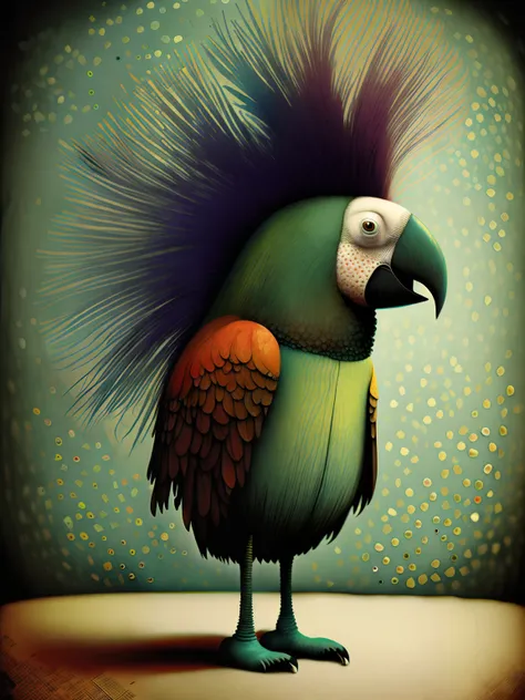 (drunk parrot as a famous photographer) colorful, punk, happy, upbeat, masterpiece advertising portrait by Don Hertzfeldt, Hieronymus Bosch, Gabriel Pacheco