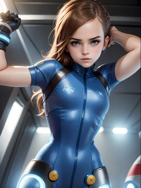 teen emma watson dressed as Mega Man. sci-fi.