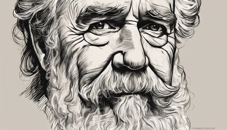 /imagine prompt: Um retrato emocionante de Mark Twain emoldurado, a luz suave ilumina o seu rosto enrugado, Every detail of his white beard and piercing eyes is highlighted, transmitindo sabedoria e humor, Pencil illustration style, meticulous strokes and ...