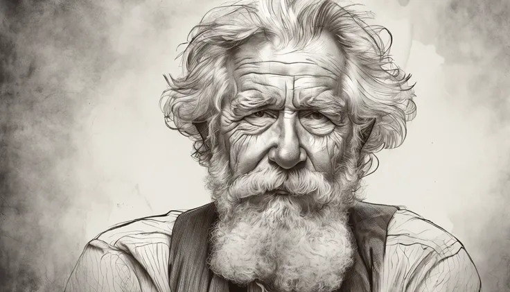 /imagine prompt: Um retrato emocionante de Mark Twain emoldurado, a luz suave ilumina o seu rosto enrugado, Every detail of his white beard and piercing eyes is highlighted, transmitindo sabedoria e humor, Pencil illustration style, meticulous strokes and ...