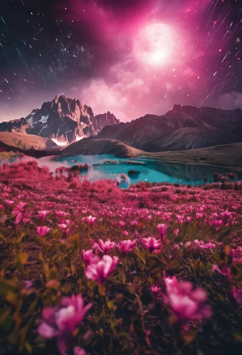 dream colors,tmasterpiece,the detail,starryskybackground,Clouds,Light and shadow effects，film effect,Rich in color，（（A couple）），Embrace each other，（（（（In kissing）））），Petals rained down，Full moon night，Blooming with flowers，blurryforeground，Depth of field e...