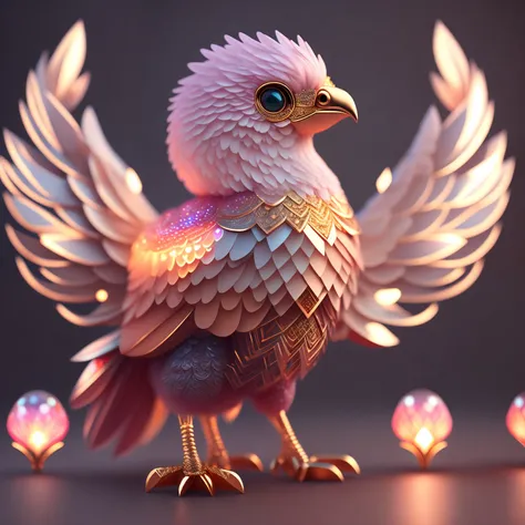 A cute cute little phoenix made of crystal balls，Highly detailed intricate concept art trend for low-poly eyes ArtStation 8K