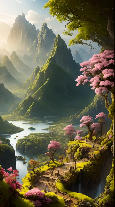 Masterpiece, Best quality, High quality, Extremely detailed Cg Unity 8K wallpaper,ecological landscape ,A valley forgotten by time,immensity,lisses,Natron Lake。,tamarind,Miniature,award winning photography, Bokeh, Depth of field, hdr, full bloom, color dif...