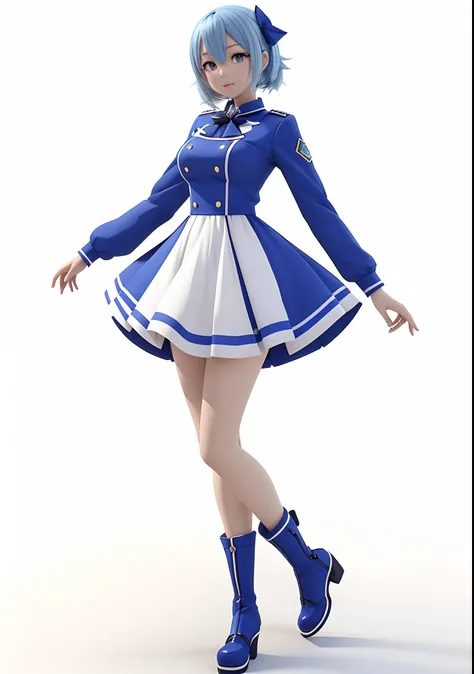 Anime girl in blue and white uniform posing for photo, render of a cute 3d anime girl, anime vtuber full body model, anime styled 3d, 3d anime girl, Cute anime waifu in a nice dress, render of april, anime full body illustration, anime moe art style, Styli...