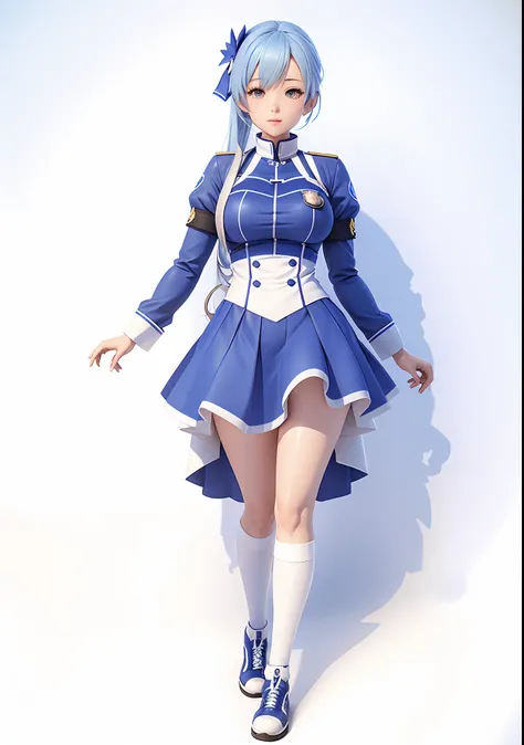 Anime girl in blue and white uniform posing for photo, render of a cute 3d anime girl, anime vtuber full body model, anime styled 3d, 3d anime girl, Cute anime waifu in a nice dress, render of april, anime full body illustration, anime moe art style, Styli...