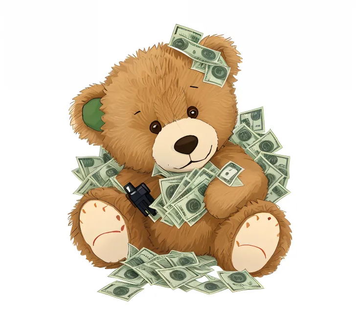 There is a teddy bear with money on his head, teddy fresh, toy bear, Paid artwork, wallpaper - 1 0 2 4, cash, wealthy, money, very very very rich, 3 0, fortune, high quality screenshot, Avareza, Made of money, author：Master of Han Chinese, Teddy bear with ...