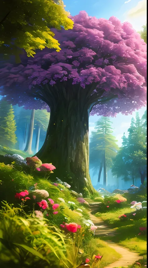 masterpiece, best quality, high quality,extremely detailed CG unity 8k wallpaper, An enchanting and dreamy scene of a fantasy forest, with towering trees, glowing mushrooms, and hidden fairy glens, creating a sense of mystique and enchantment, artstation, ...