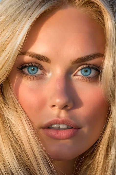 Blonde woman with blue eyes and long blonde hair posing for a photo, soft portrait shot 8 k, blonde haare blaue augen, blonde Haare und blaue Augen, nahaufnahme perfektes gesicht, blonde haare blaue augen, Blaue Augen und blonde Haare, Beautiful fine facia...