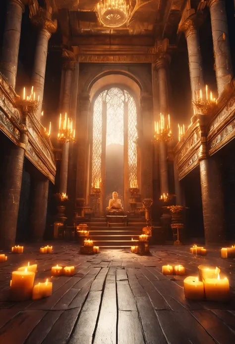 hall lit by candles , place of meditation with golden objects (obra-prima) (8k high resolution) (melhor qualidade) (Ultra Definition) (Ultra realista)(Foto RAW) (Foto realista) (bright illumination)