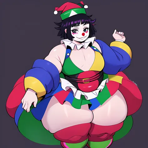 Cute , Handsome clown ((boy))with gray eyes, pink and black hair, Lila Vanrouge as a Cl own, Black  and Green Jester hat, Massive thighs, Huge ass, High Aesthetic, masterpiece, High quality ,solo,((clown))，clowncore, Anime,hentaiclown