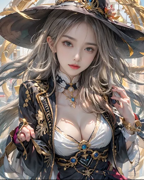 Official art、Wizard of Time、Use Time Magic to travel through time and space、Girl with Power in Magic Wand、The background is reminiscent of the passage of time、In the background, You can see a lot of watches and many watch parts.、Beautiful woman dressed in ...