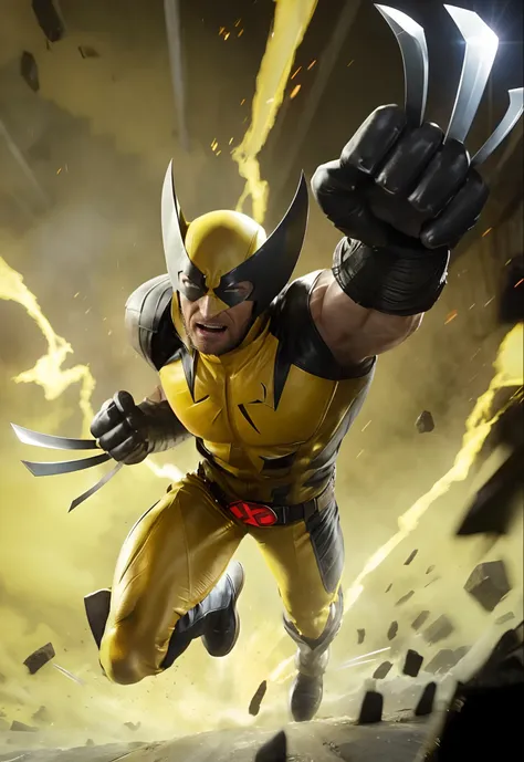 Hugh Jackman, Wolverine, x-men, yellow and black leather suit.