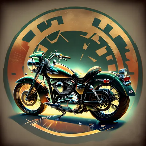 Antique Harley-Davidson, 2D illustration, tee shirt, round background