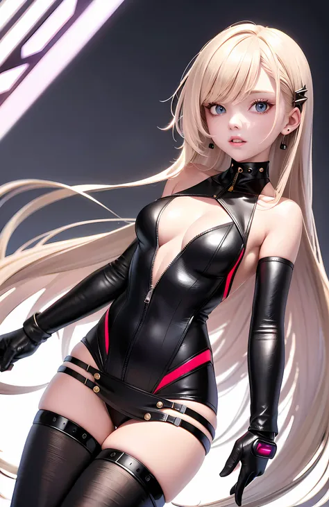 optimum，tmasterpiece，A high resolution，best qualtiy，hyper HD，super detailing，Award-Awarded，16k，独奏，（The upper part of the body），anatomy correct，Beautiful cyberpunk girl，cute  face，，Gradient Beige Hair，Hairline，（（Scarlet eyes）），long eyelasher，Hanging eye cor...