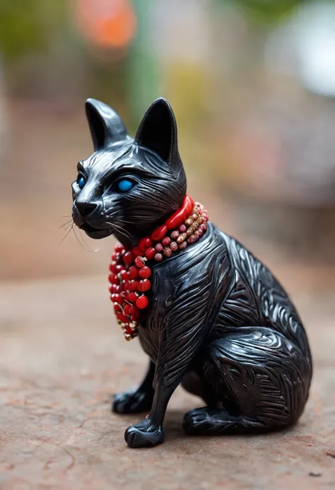 "coneja roja con cuernos negros", bajo un espectacular donde una "Anthropomorphic cat modeling jewelry"