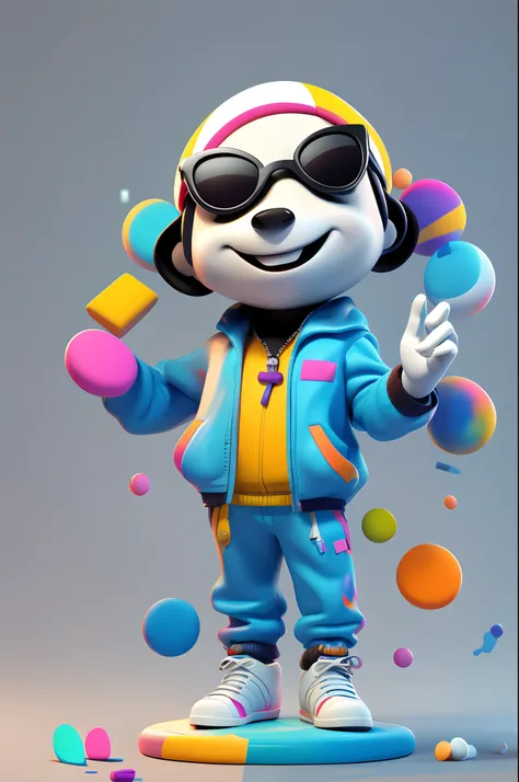 3dcharacter, colorful, designer painter artist,(full body:1.2),simple background, masterpiece,best quality, keyboard, sunglasses, smile