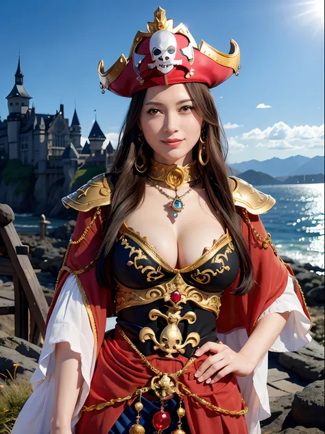 (masutepiece), Professional , ​masterpiece、top-quality、photos realistic ,  （Gemstone Silver Metal Body:1.９),(Matte White、（Put on a pirate hat）、Jewel Gold Weapon（Jewel Metal Body:1.４),Gorgeous metal weapons , Detailed Sword of the Brave , Beautiful knife   ...