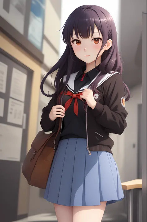 An modern anime art style high school girl who is a student council that strict look, bossy, commanding, cold and also a genius