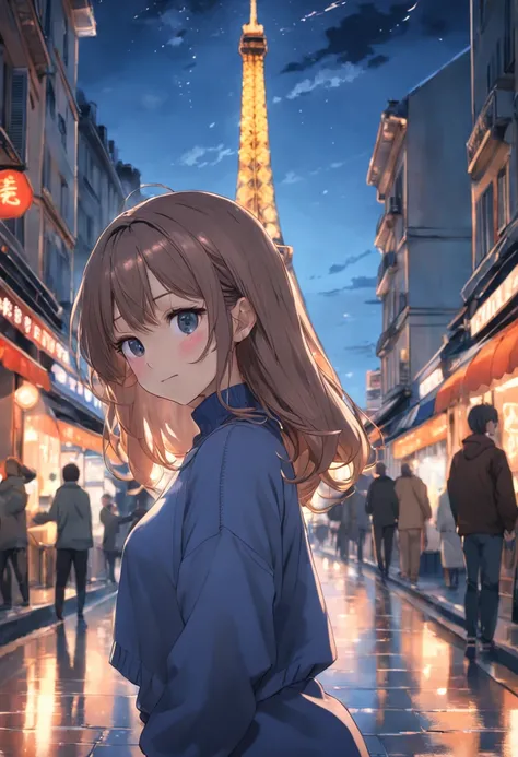 (8K、top-quality、​masterpiece:1.2)、 (realisitic、Photorealsitic:1.37)、 ultra-detailliert、DJSODA、 1 girl in、full bodyesbian、Wearing a turtleneck sweater and skinny jeans、Standing in the streets of Paris with the Eiffel Tower in the background、 cute little、独奏、...