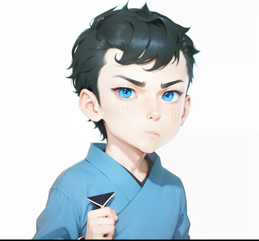 A refreshing and handsome two-dimensional boy，Blue clothes，Black color hair，Sharp eyes，japan manga style，Adult Male