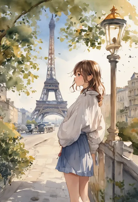 (8K、top-quality、​masterpiece:1.2)、 (realisitic、Photorealsitic:1.37)、 ultra-detailliert、DJSODA、 1 girl in、full bodyesbian、Wearing a turtleneck sweater and skinny jeans、Standing in the streets of Paris with the Eiffel Tower in the background、 cute little、独奏、...