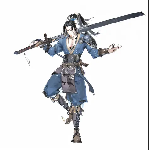 a drawing of a man with a sword in his hand, with large sword, Katana Zero video game character, traditional japanese concept art, ( ( concept art of character ) ), full-body wuxia, shirow masamune, single character concept art, jrpg character, full body a...