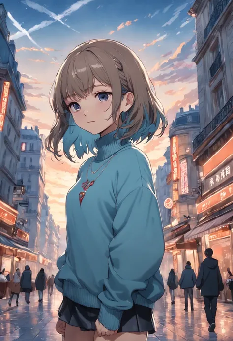 (8K、top-quality、​masterpiece:1.2)、 (realisitic、Photorealsitic:1.37)、 ultra-detailliert、DJ Soda、 1 girl in、full body Esbian、Wearing a turtleneck sweater and skinny jeans、Stand in the streets of Paris with the Arc de Triomphe in the background、 cute little、独...