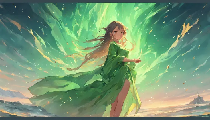 Woman with long hair and green dress standing on the beach, beautiful fantasy art portrait, beautiful fantasy art, beautiful digital painting, 8k high quality detailed art, beautiful gorgeous digital art, realistic cute girl painting, beautiful digital wor...