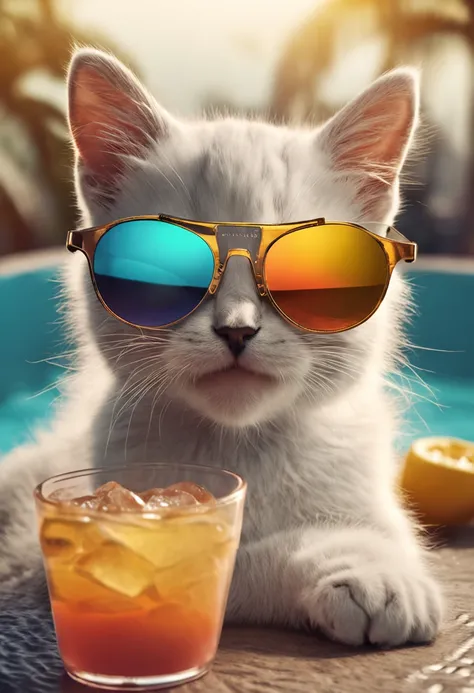 kittens with sunglasses on summer cocktail party