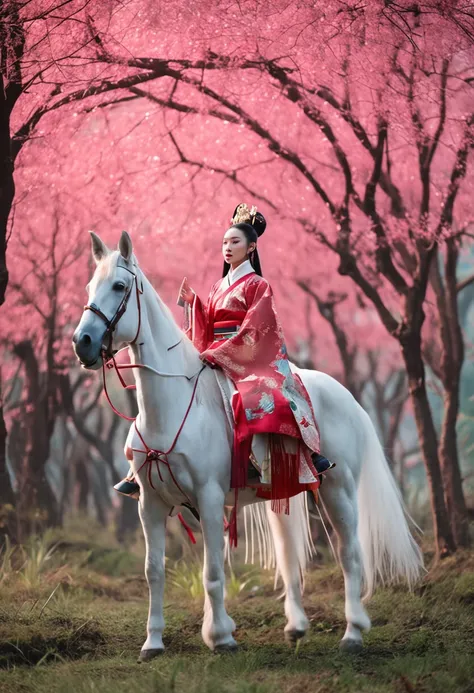 A woman dressed in traditional clothing rides a horse through a bamboo forest, Hanfu, Palace ， A girl in Hanfu, White Hanfu, Wuxia, full-body wuxia, Wearing ancient Chinese clothes, xianxia fantasy, with acient chinese clothes, Chinese costume, Anime girl ...