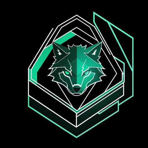 A detailed illustration face wolf,magic, esports, glowing green, howling, shield shaped logo, #69E200 hex, dark blue second color,  soccer logo, dark, ghotic, t-shirt design, in the style of Studio Ghibli, pastel tetradic colors, 3D vector art, cute and qu...