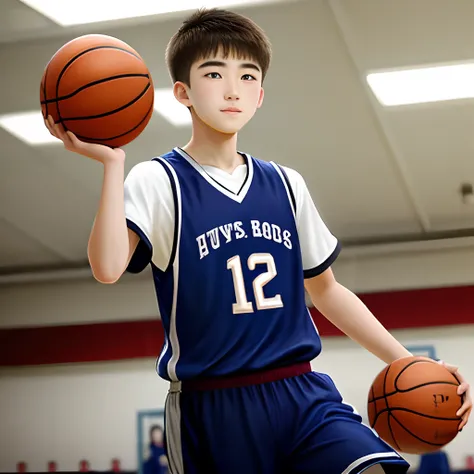 16-year-old handsome boy in junior high school，，Playing the Basketball