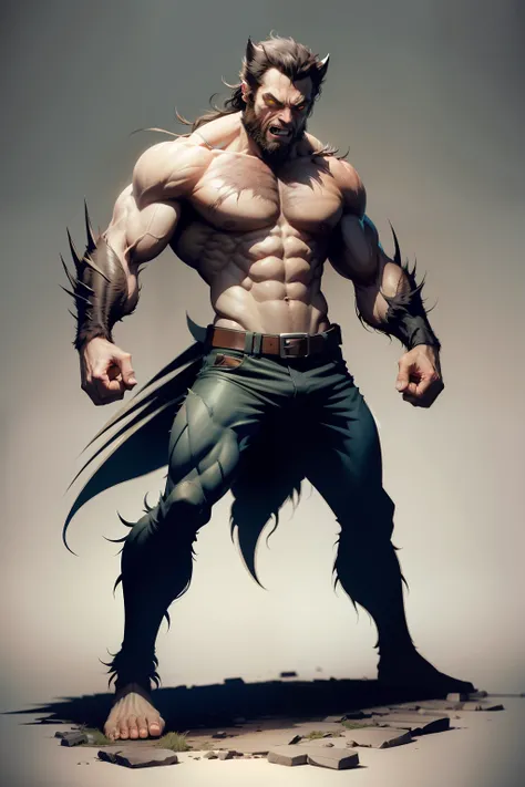 Full Body Portrait of wolverine like a zombie (White Background)