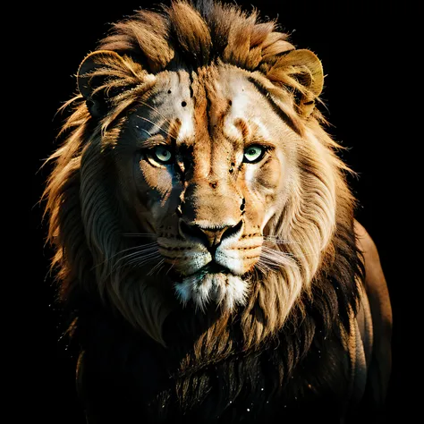 One Lion、Black background、Roaring lion、barking、Mouth wide open、murky、nffsw, masutepiece, ccurate, Anatomically correct, Textured skin, high details, High quality, Best Quality, hight resolution, 8K