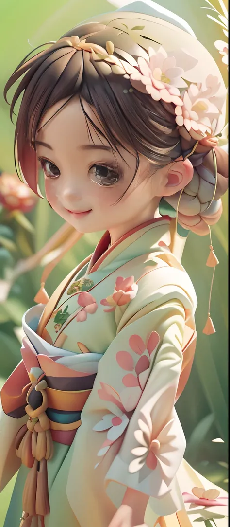 A Chinese woman who looks feminine and pampered，Movie Angle,( cute female child,Anatomically correct,full bodyesbian,Masterpiece camellia,Representative work Hanfu,Smile),(illustration,paper art,a 3D render),(Extremely colorful, Best quality, high detal, M...