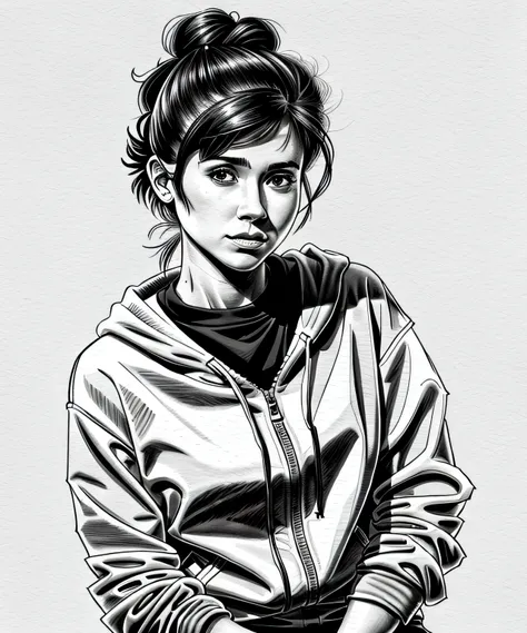 sketch artstyle, isaura ojeda in casual clothes, grayscale, monochrome, ((solo))