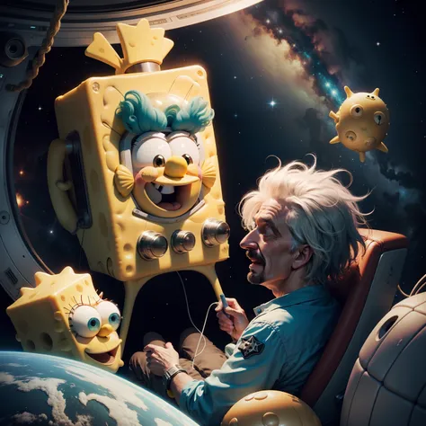 SpongeBob talks to Einstein in space