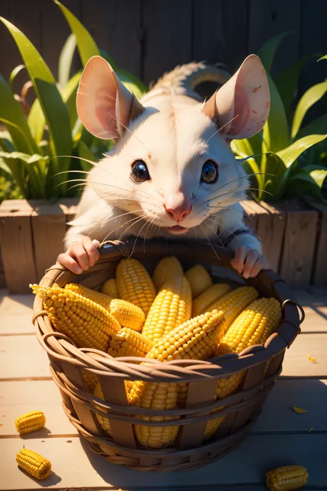 The greedy rat saw a basket full of corn