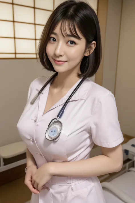 (​masterpiece、top-quality、high-level image quality)、(clinic、hospitals、Examination room)、1 female、((nurse、Healthcare Workers、Nurse work))、(huge tit)、(A Japanese Lady、Popular actresses、24 year old)、(Perfect and complete anatomy、Beautiful and complete limbs、H...