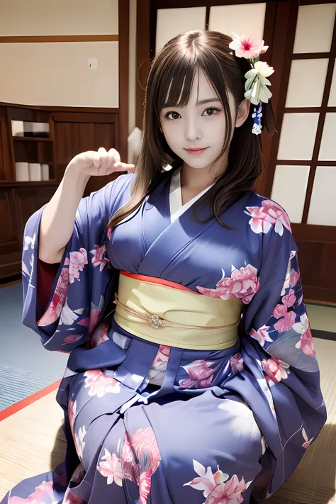 top-quality、​masterpiece、超A high resolution、(Photorealsitic:1.4)、1girl in、kimono、enticing、looking in camera、