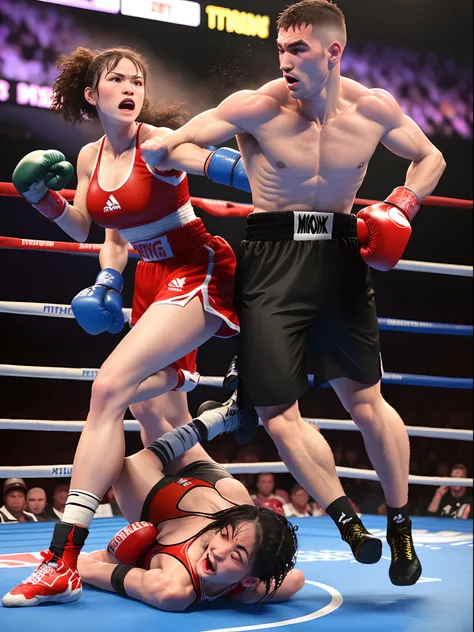 Mixed boxing matches in which women triumph over men trample men underfoot